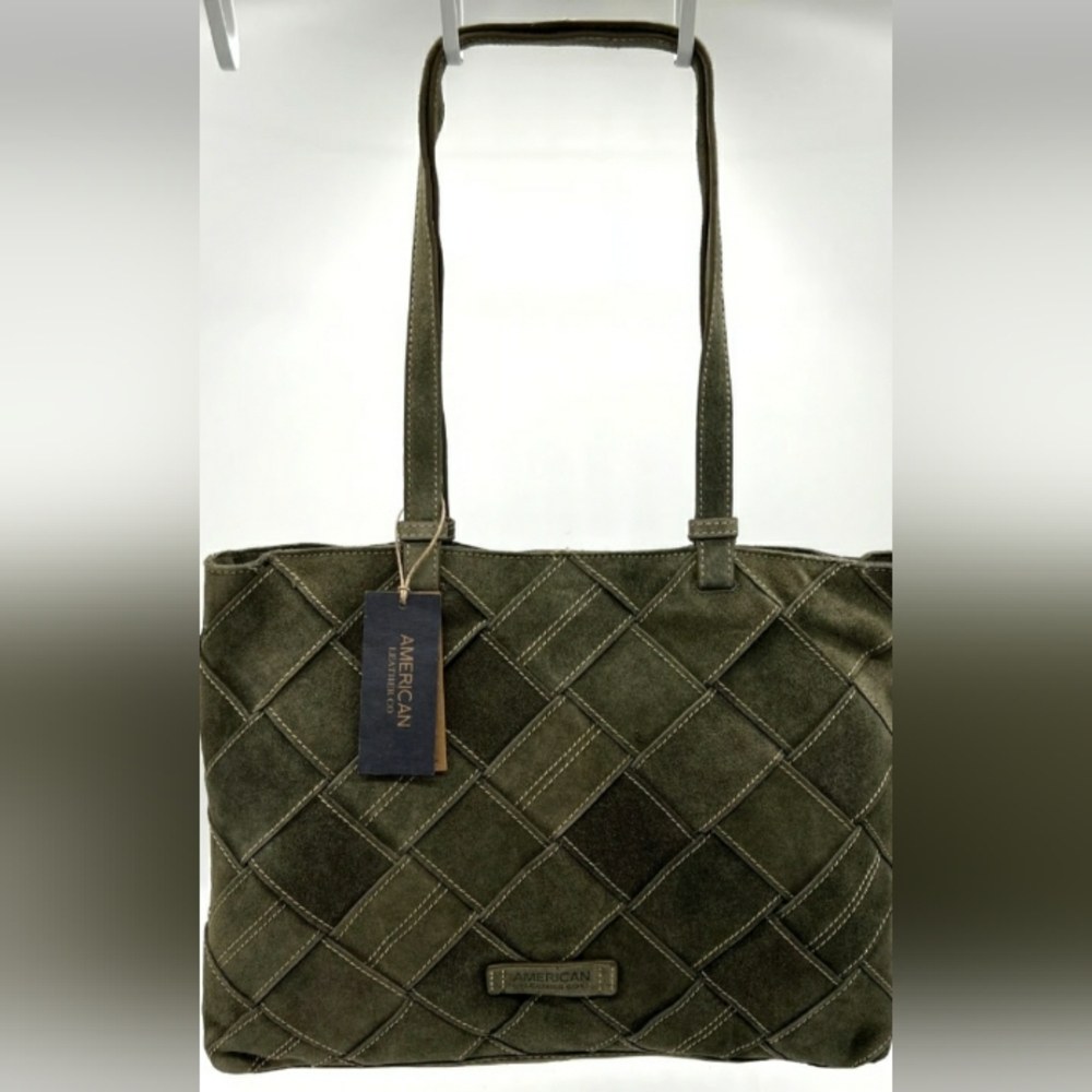 American Leather Co. Mercer Suede Woven Tote Olive Green